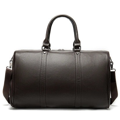 Men's leather excursion bag in black or coffee, 44cm or 55cm length, with single strap and plain design