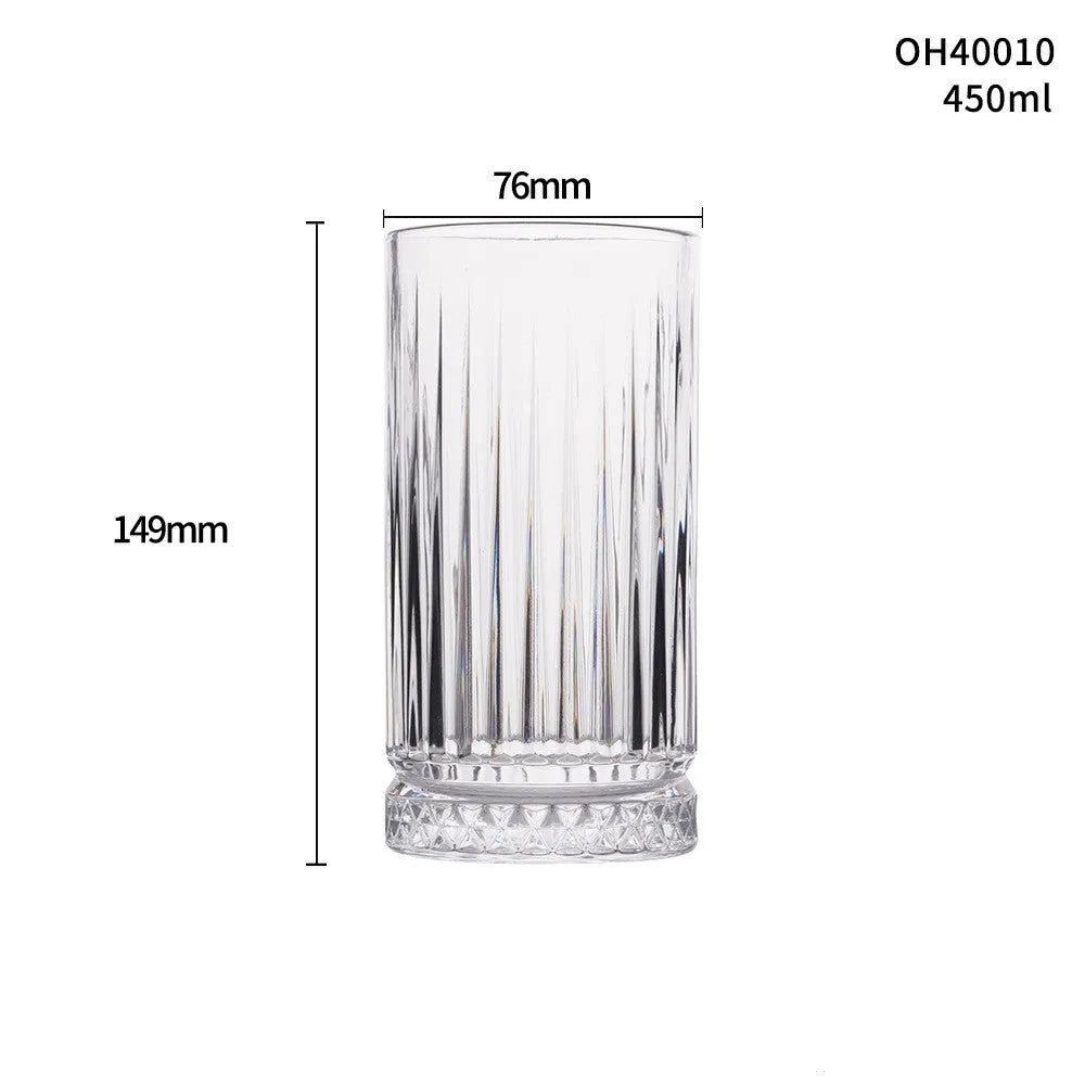Whiskey shot glass with thick bottom, crystal clear, 350ml capacity, on wooden table