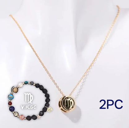 Natural stone beaded necklace and matching bracelet jewellery set with semi-precious gemstones