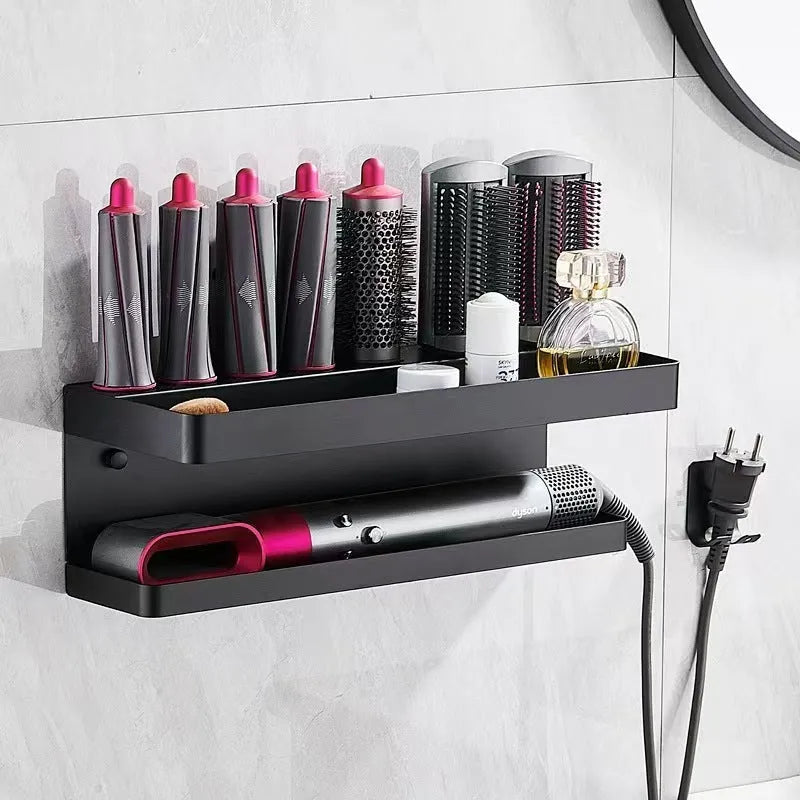 White dual-layer aluminium bathroom rack holding Marcel wavers with punch-free adhesive mounting