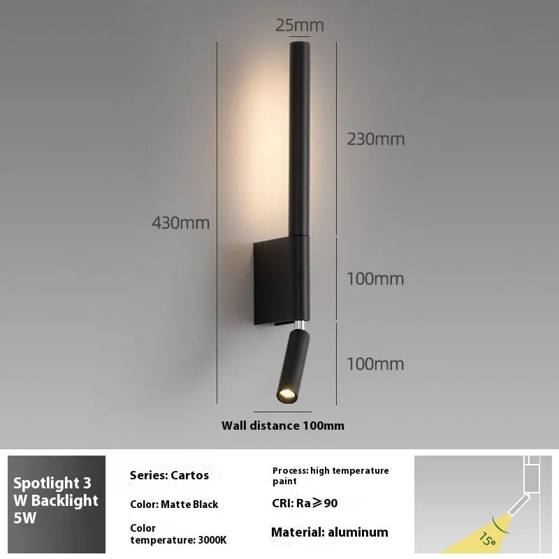 Simple modern wall reading lamp in frosted white or matte black, 3000K, 5W and 3W, 36V and below, for bedside use