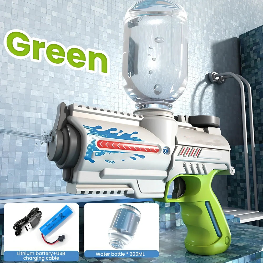 Automatic electric water gun with 800ml tank capacity and space-themed blue design