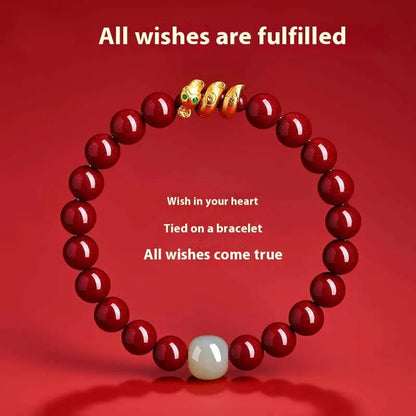 Traditional Chinese cinnabar snake year zodiac bracelet with handcrafted beads