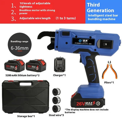 Electric steel bar tying machine with battery, charger and toolbox for construction reinforcement