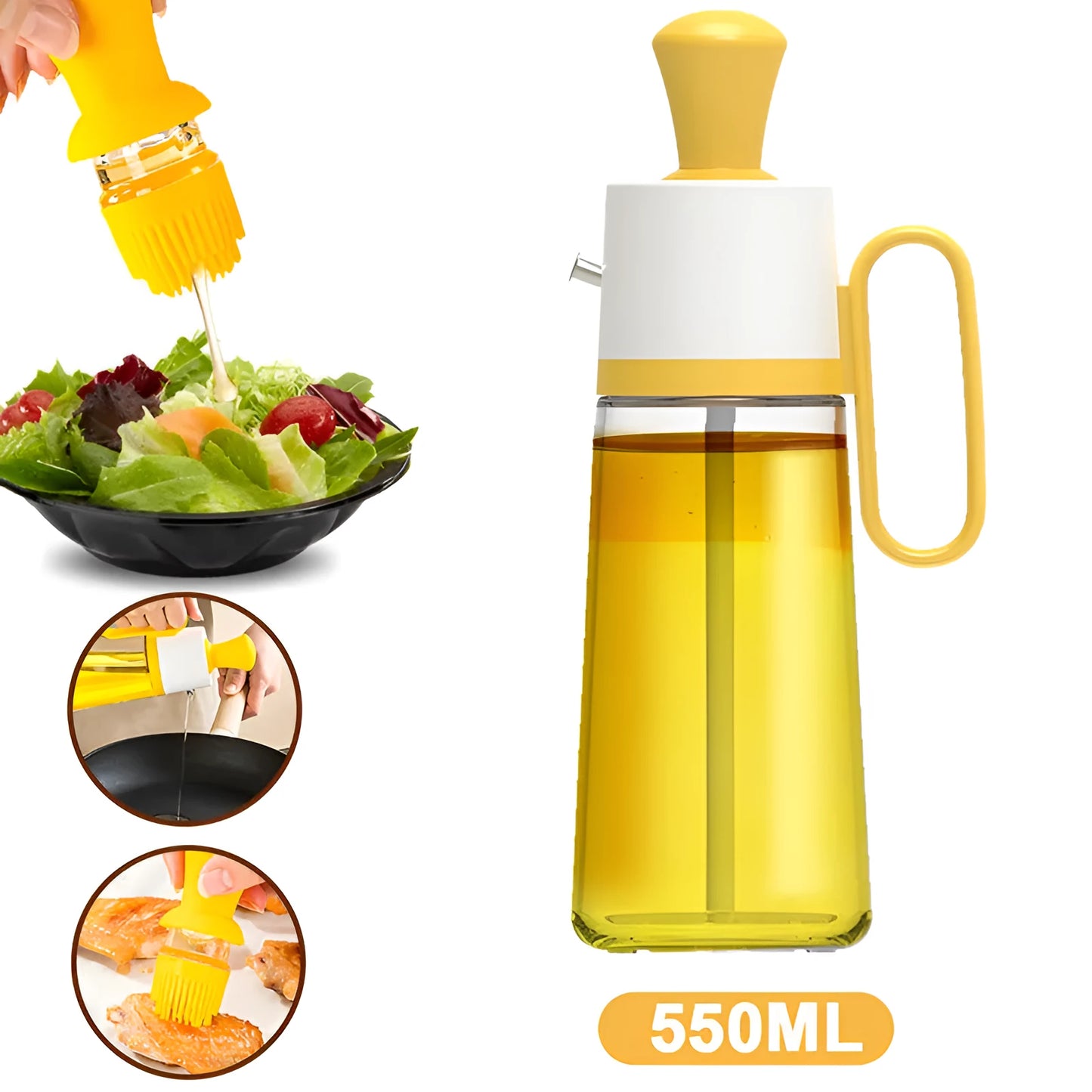 550ml glass oil dispenser with stainless steel nozzle and separate silicone brush for cooking