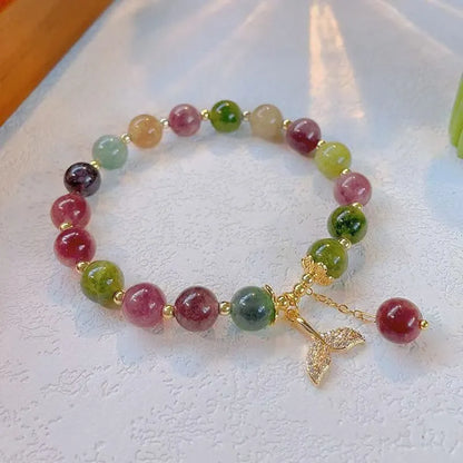 Women's geometric alloy bracelet with crystal charms in fresh sweet style