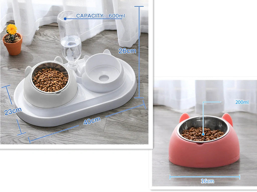 Stainless steel pet bowl with 15° tilt for cervical spine health, available in multiple colors