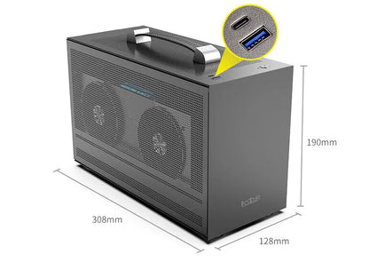 Three Hummingbird Portable ITX desktop computer chassis in titanium grey with tinned steel construction