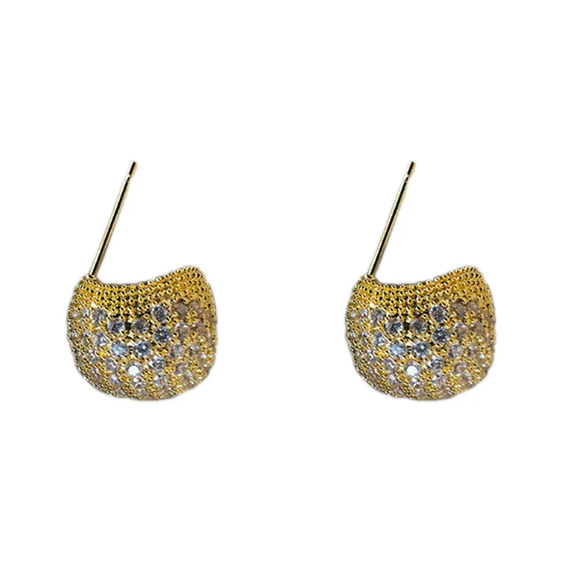Geometric drop-shaped ear clips with full diamond design in gold or white colour options