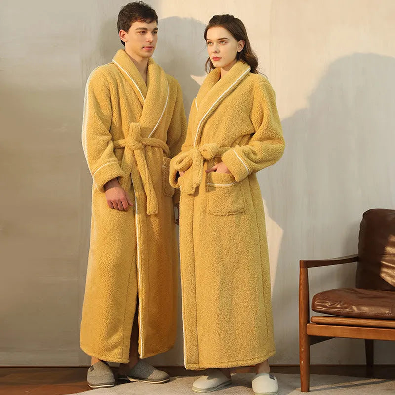 Winter flannel bathrobe with thick 301-350g/m² fabric in 2102 navy blue colour, European/American style