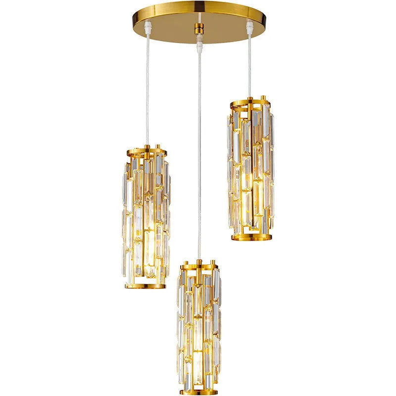 Industrial style crystal droplight with single LED head in black, gold, or chrome finish