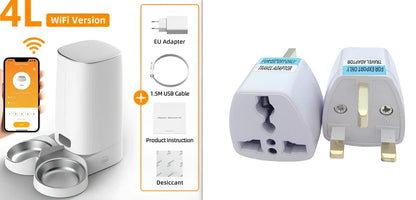 ROJECO white automatic pet feeder with stainless steel bowl and digital control panel