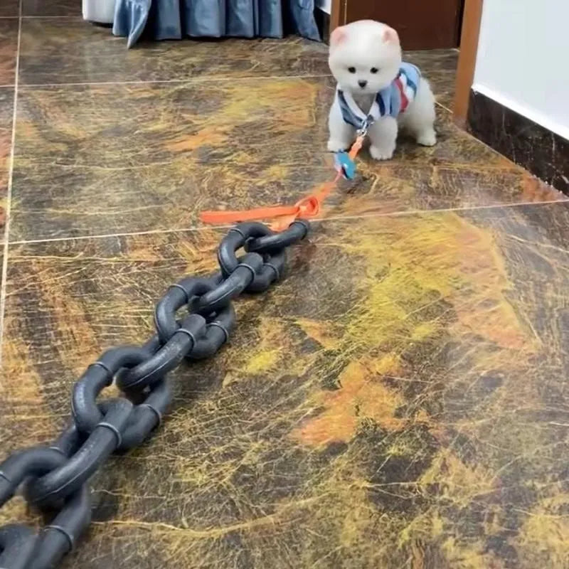 Dog leash simulation prop in antique silver, bronze, or black colour with PP material and length options for video spoofs