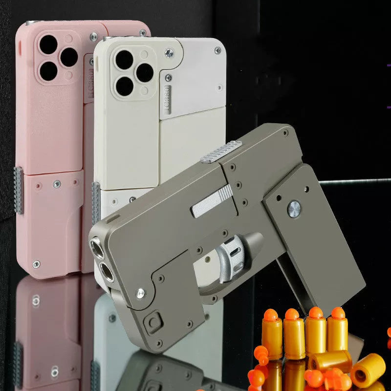Folding pistol soft bullet toy gun designed like a mobile phone for safe kids play