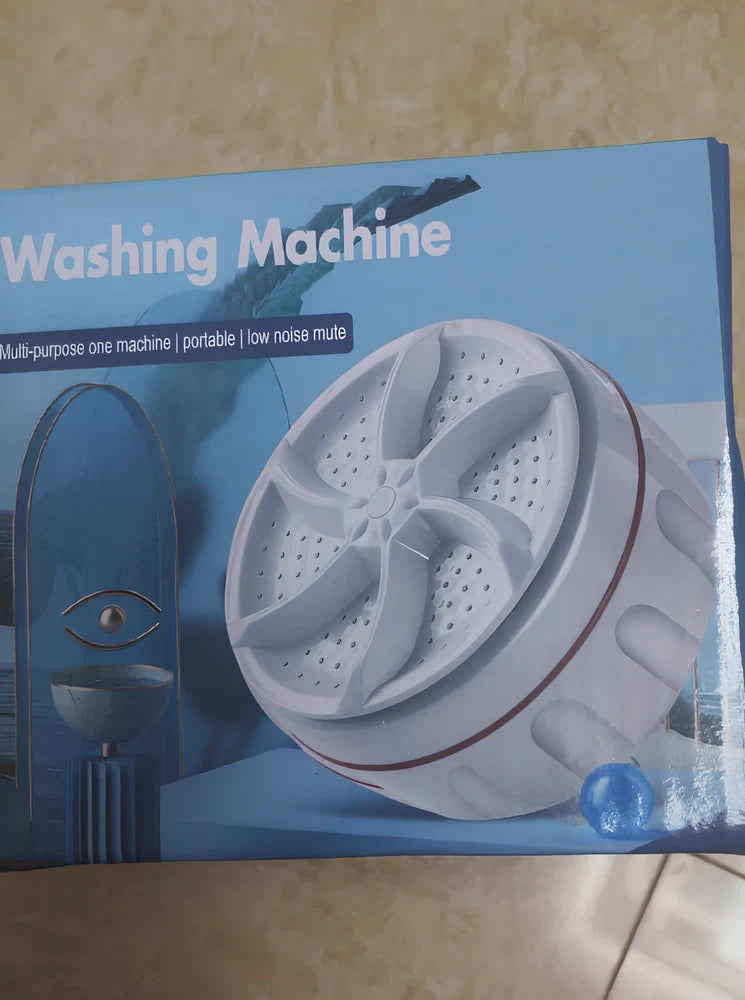 White portable turbine washing machine with USB power connection for dormitory use