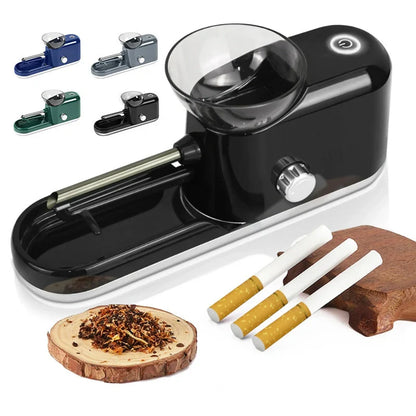 Compact, automatic cigarette rolling machine in various colors with adjustable settings for personalized tobacco filling and rolling