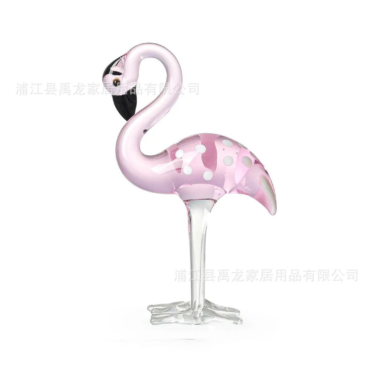 Pink crystal flamingo decorative ornament on table, 15cm tall with modern simplicity design