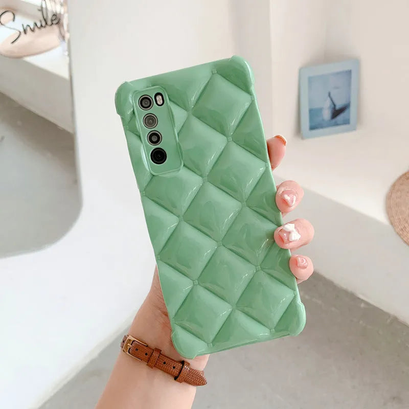 Silicone diamond phone case for Huawei models in black, green, pink and white