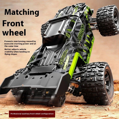 Green brushless remote control car with four-wheel drive and metal components for outdoor racing