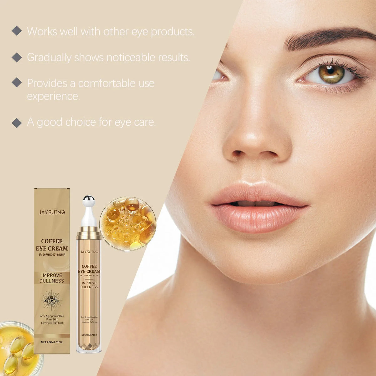 20g jar of Caffeine Firming Eye Cream for under-eye skincare application.