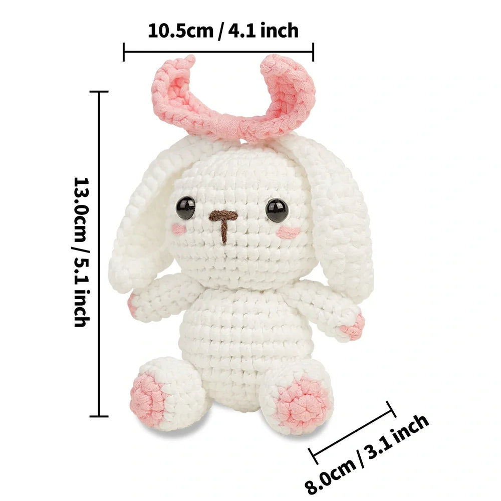 Lop eared rabbit wool DIY crochet doll kit with complete 1-piece wool suit for 15cm tall rabbit creation