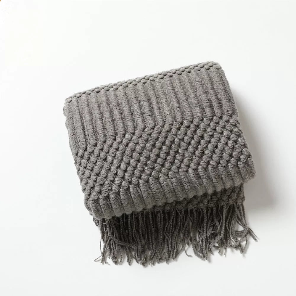 Nordic Sofa Blanket in imitation cashmere with tassel shawl design, available in multiple colors