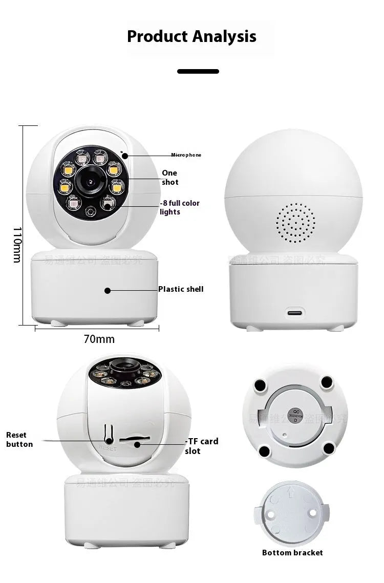 Indoor 1080p HD home surveillance camera with ceiling mount bracket on a white background.