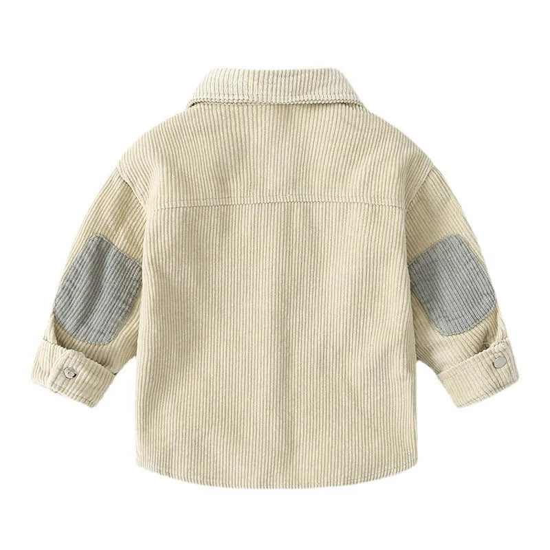 Boys' cotton long sleeved shirt in beige and grey, sizes 90cm to 130cm, casual top with round neck