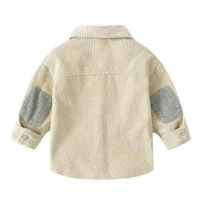 Boys' cotton long sleeved shirt in beige and grey, sizes 90cm to 130cm, casual top with round neck