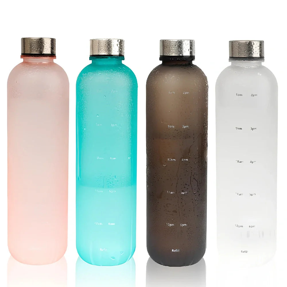 1-litre Tritan sports water bottle with frosted gradient finish and integrated handle in blue powder gradient colour