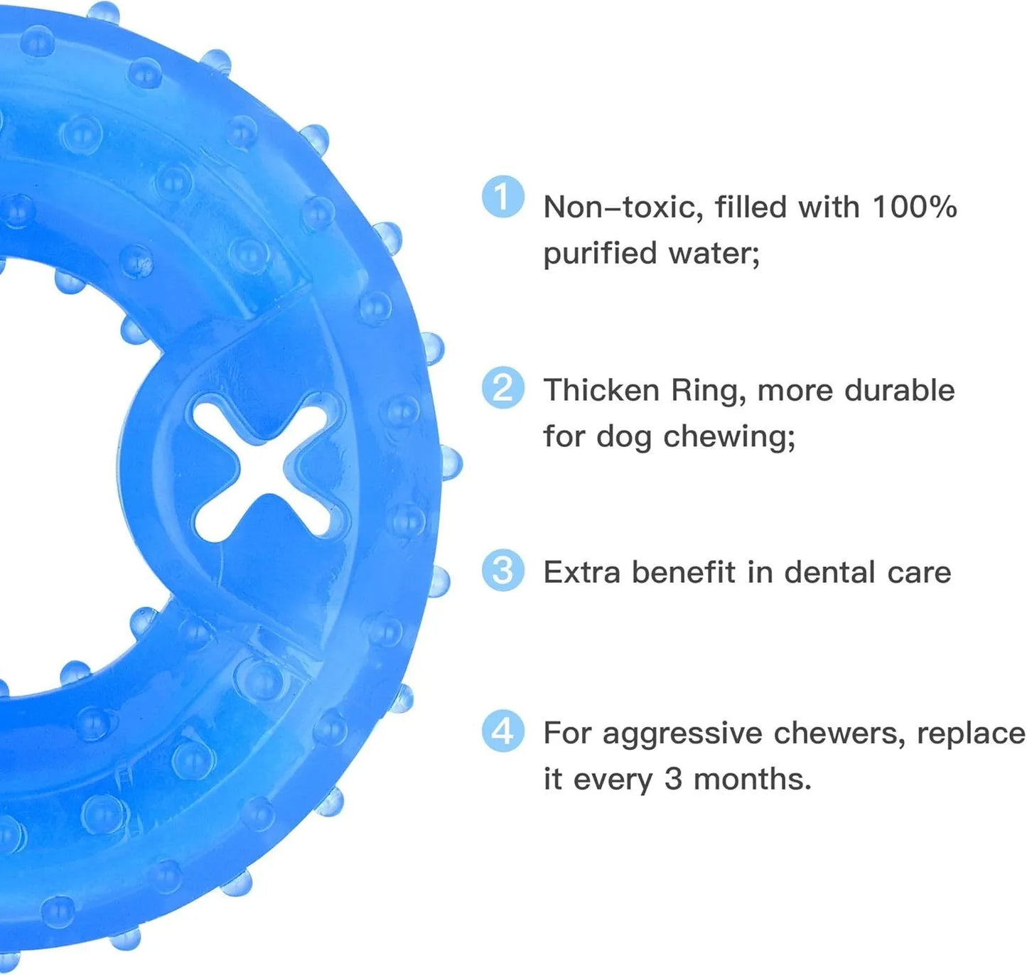 Blue bone-shaped dog teething toy with cooling function and treat compartment for puppies
