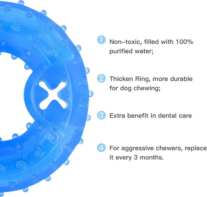 Blue bone-shaped dog teething toy with cooling function and treat compartment for puppies