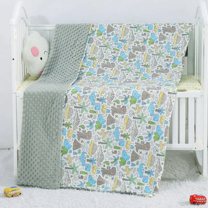 100x158cm cotton baby blanket with colourful cartoon pattern for pram and cot use