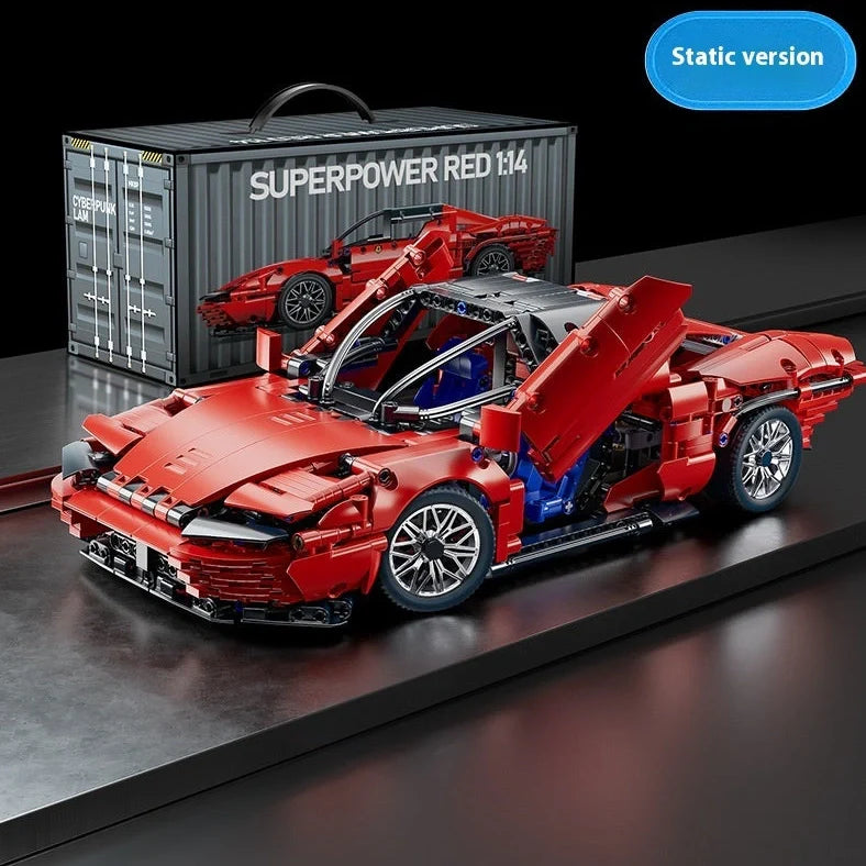 Remote control building block racing car model with detailed plastic components and wireless controller