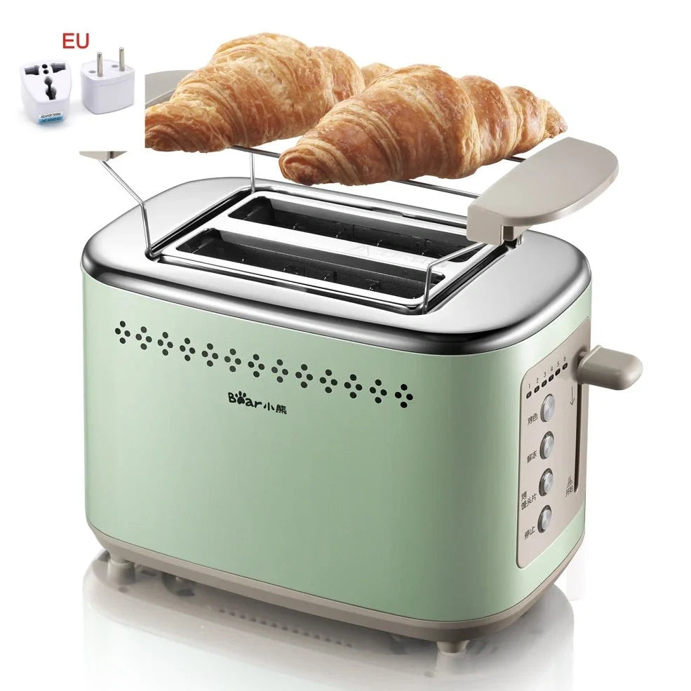 Morning mist green teddy bear toaster measuring 285mm wide with two bread slots and compact design
