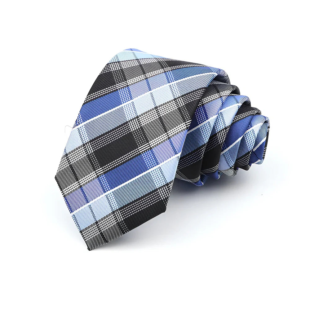 Men's 6cm skinny plaid polyester tie, 145cm length, in various patterns for casual professional look