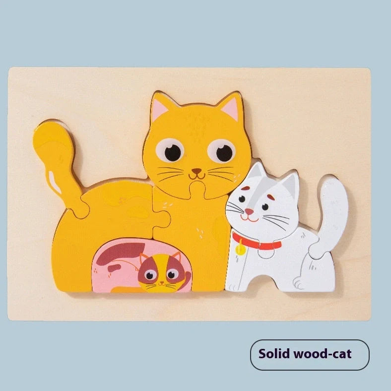 Children assembling wooden 3D puzzle model of dolphin family with 20-30cm dimensions