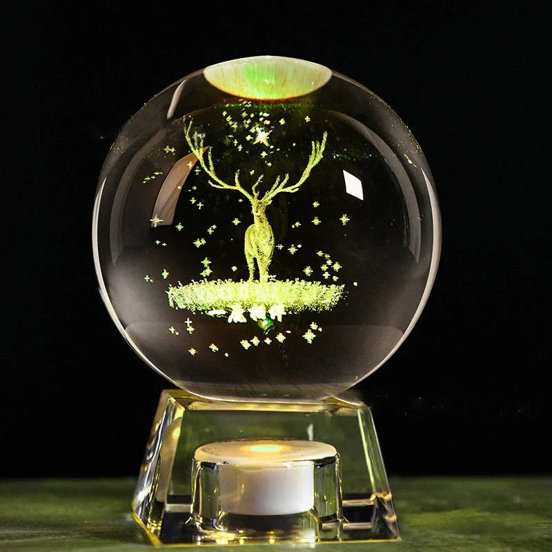 LED Music Box with luminous crystal ball showcasing Milky Way or Solar System design