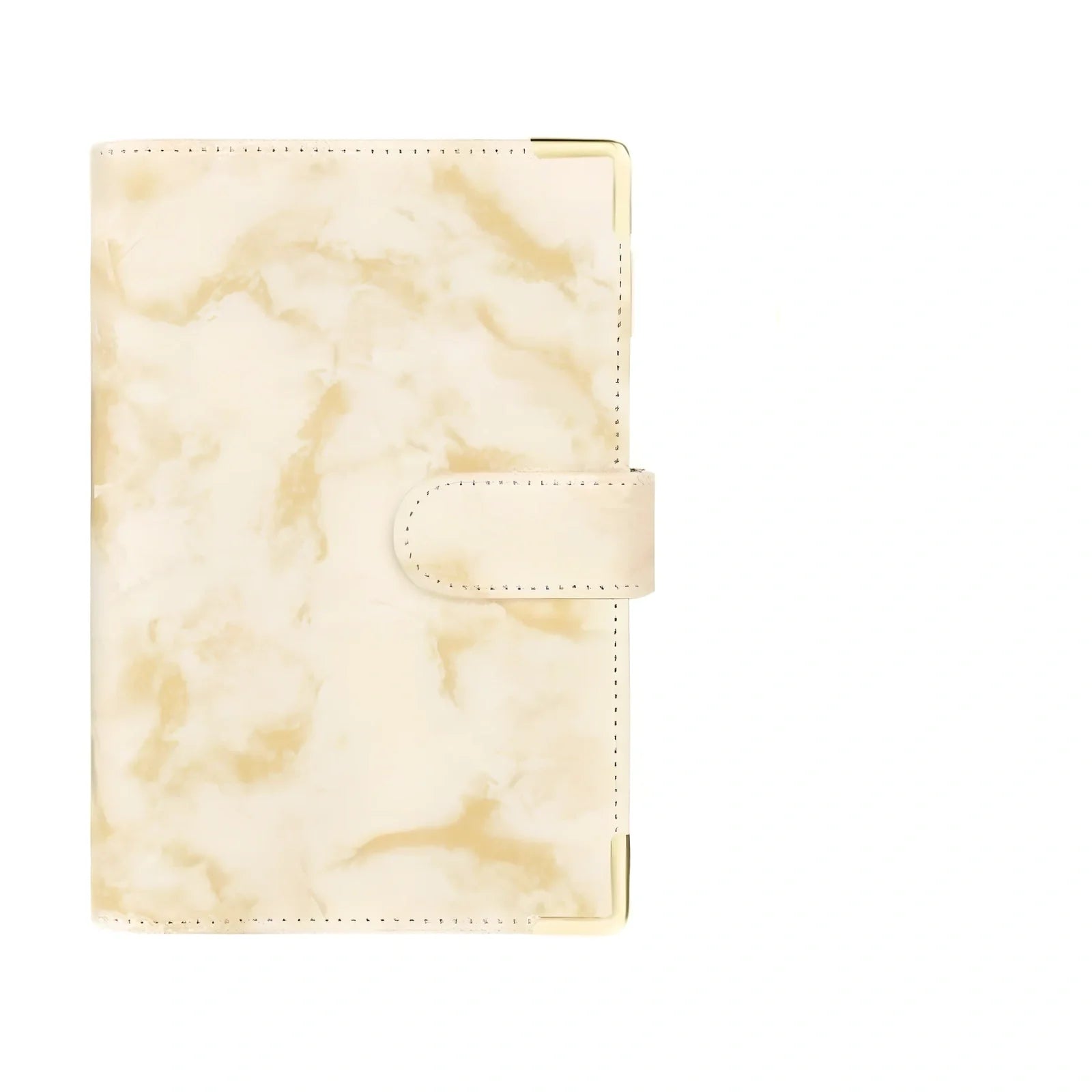 A6 leather PU binder journal open showing colour budget sheets and zip pockets with spiral binding