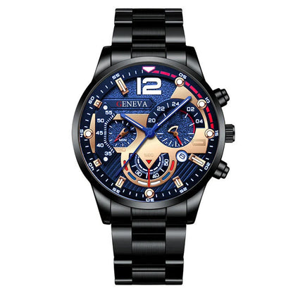 Men's stainless steel watch and coordinating bracelet set in various color options