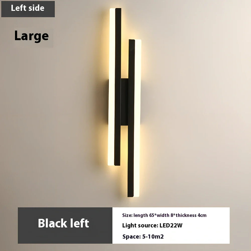Scandinavian minimalist LED indoor wall light in 50cm black finish with tricolour acrylic shade, 220V powered for home use
