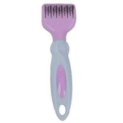 Stainless steel pet grooming comb with knot knife in pink or purple colour options