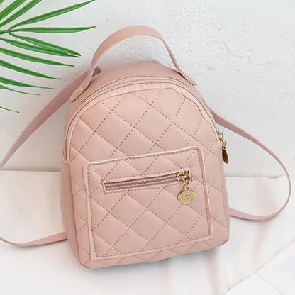 Girls' Korean style embroidered backpack in solid colour with hard PU construction and sandwich pocket