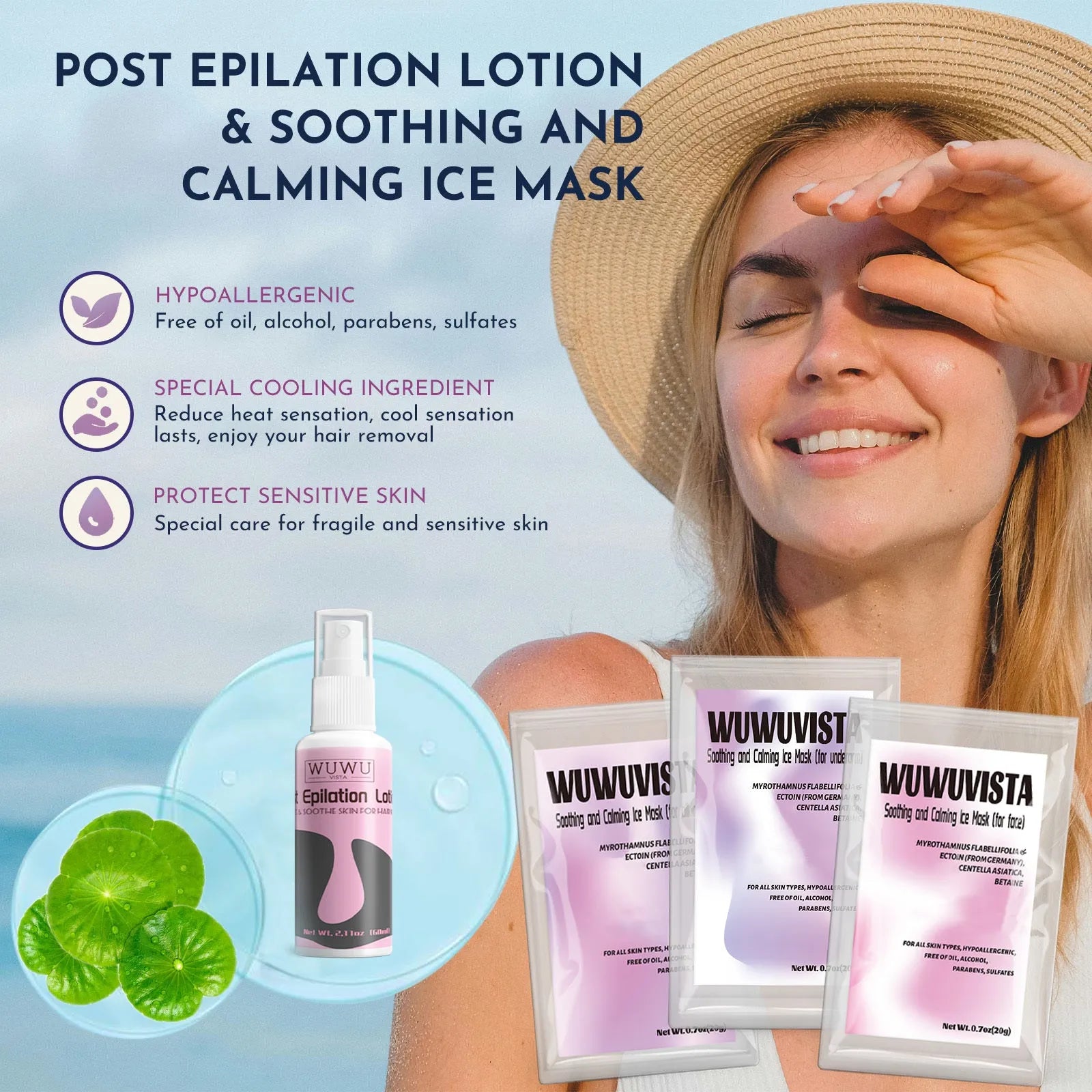 Waxing gift set with 200ml warmer, 4 wax beads, 20 sticks, aftercare lotion and ice masks for hair removal