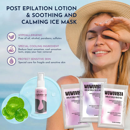 Waxing gift set with 200ml warmer, 4 wax beads, 20 sticks, aftercare lotion and ice masks for hair removal