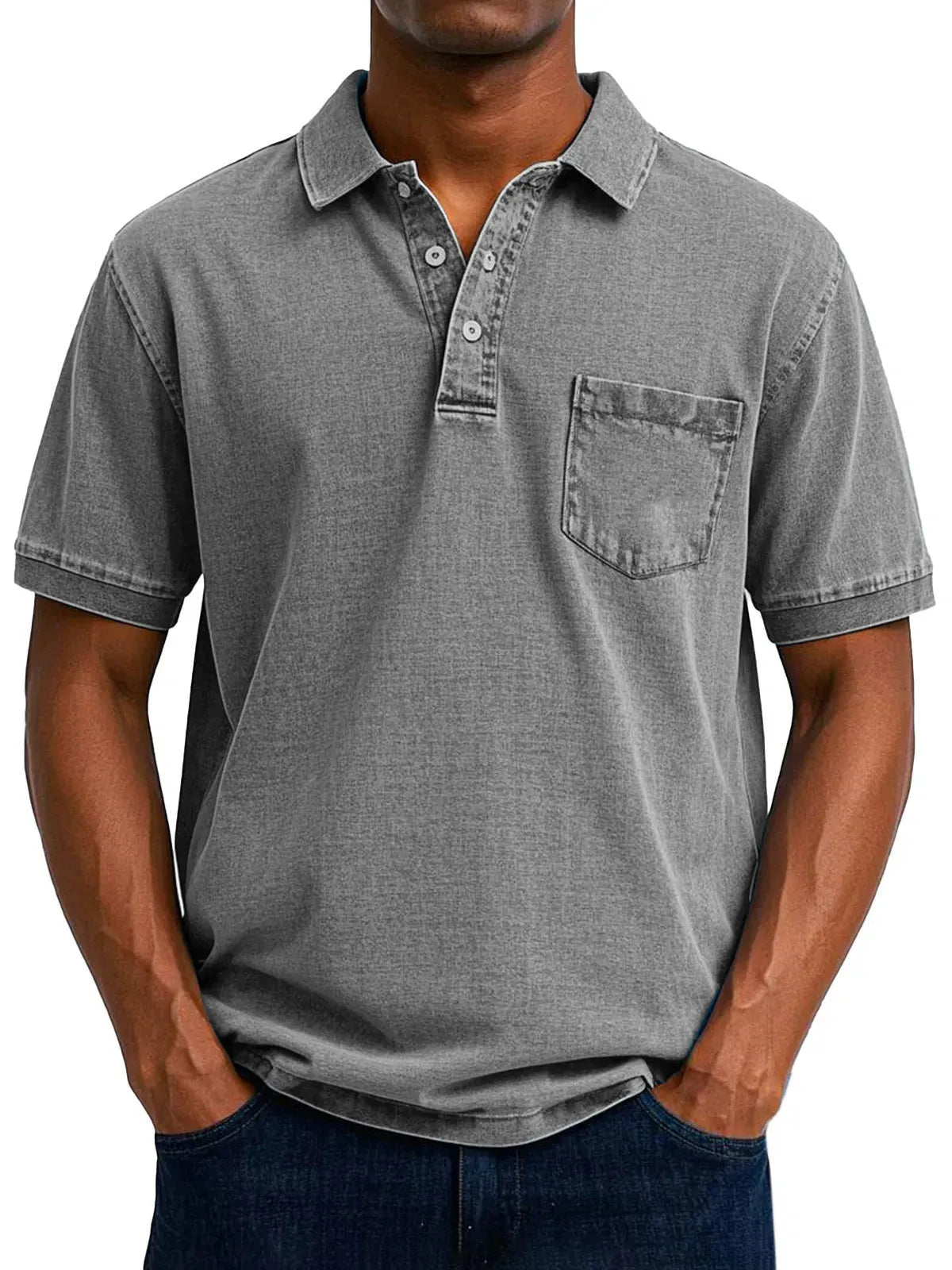 Men's printed short sleeve shirt in Korean cardigan style with slim fit and multiple colour options