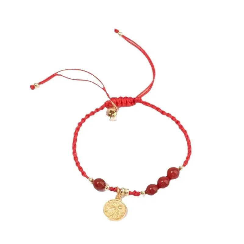 Cinnabar ethnic bracelet with braided rope strap and blessing charm for college entrance exams