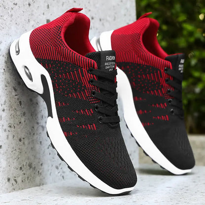 Men's Flyknit mesh casual sneakers in black and blue colour with round toe and lace-up front