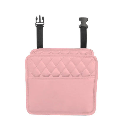 Leather car interior hanging storage bag organiser in black colour measuring 25x25x8 cm