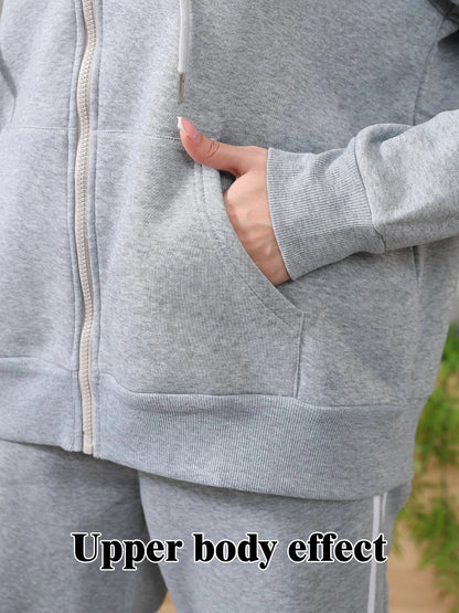 Cozy and comfortable women's hooded sweatshirt set in black and gray colors